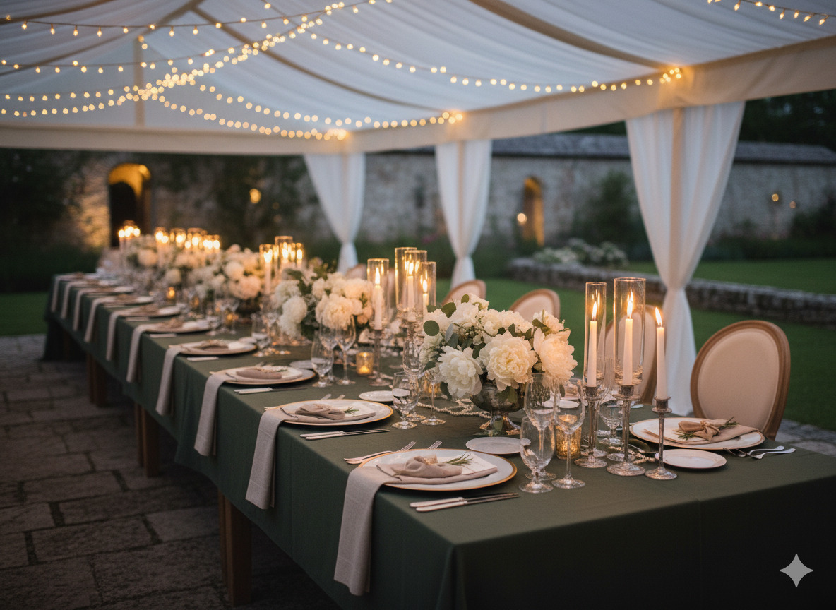 Elegant table setting with floral centerpiece