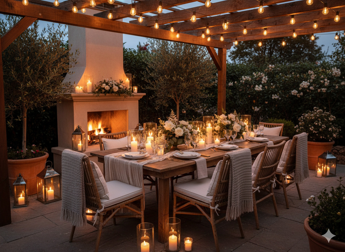 Intimate gathering setup with ambient lighting